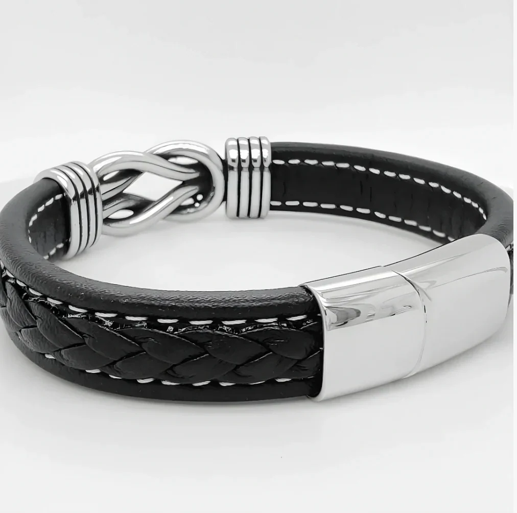Pulsera de cuero genuino con símbolo infinito para hombres, regalo para hijo o nieto