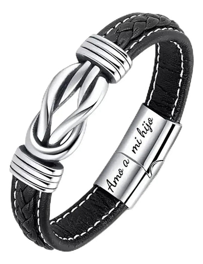 Pulsera de cuero genuino con símbolo infinito para hombres, regalo para hijo o nieto